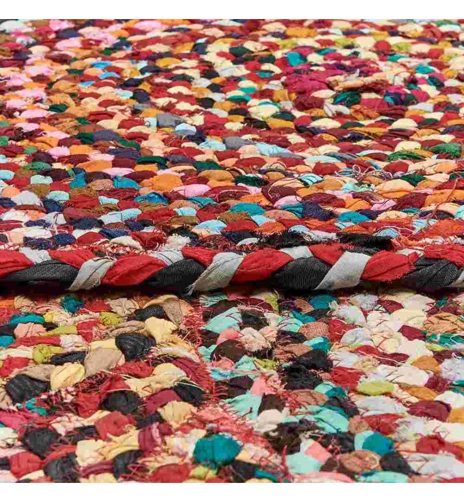 Teppich Bunt Baumwolle ? 140 cm Rund Kurzflor mit Kreisen Maschinengewebt Boho Stil Wohnzimmer Schlafzimmer Flur Accessoires