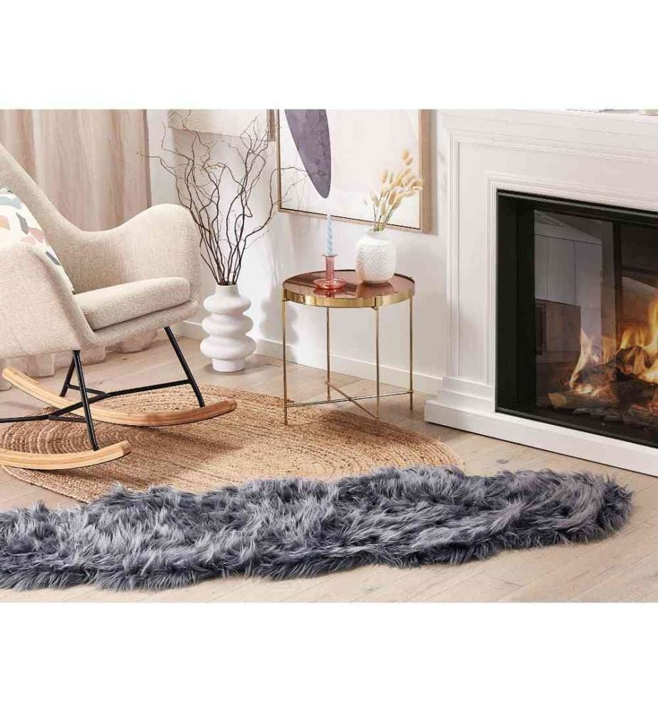 Tapis en fausse fourrure MAMUNGARI Gris foncé 60 x 180 cm