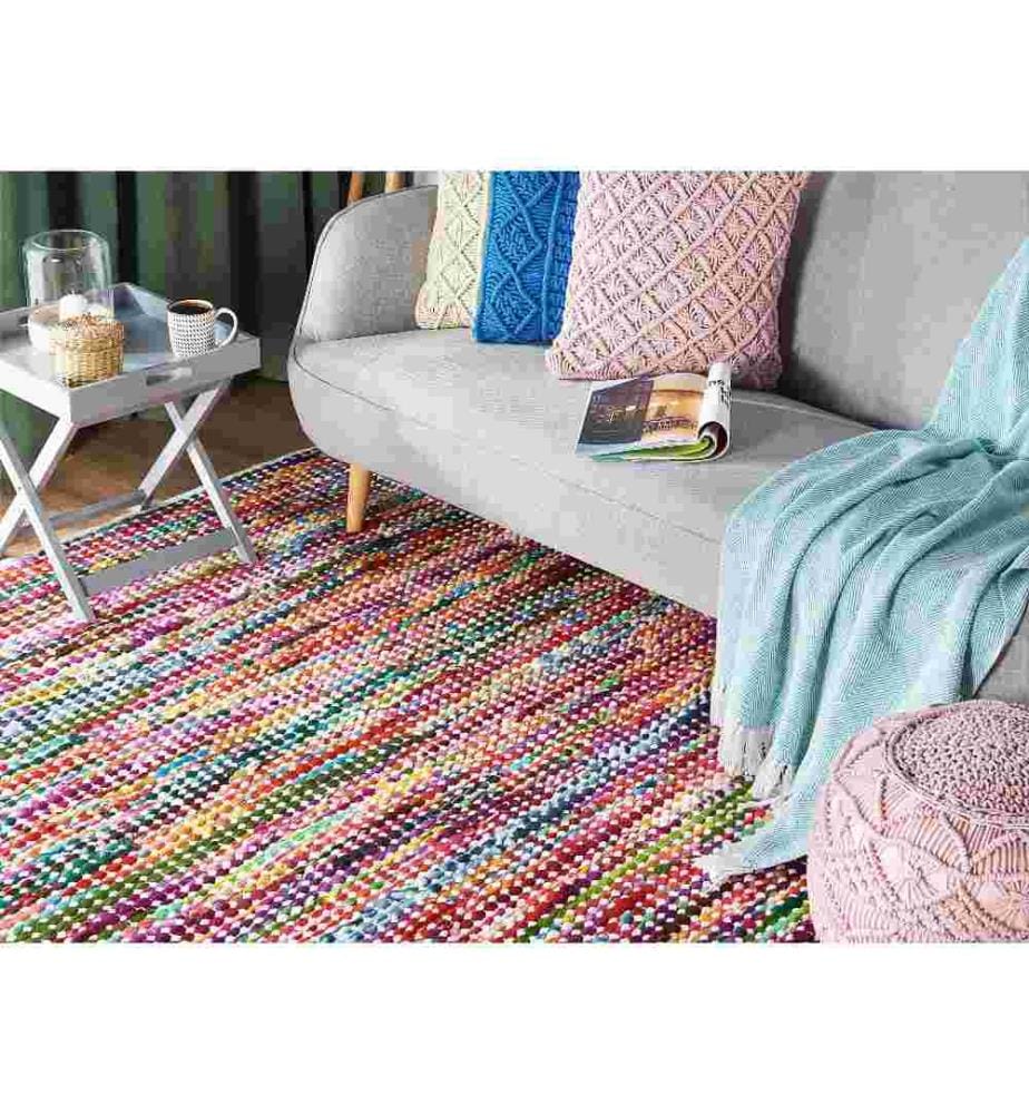 Tapis Rectangulaire Multicolore en Polyester et Coton Bariolé pour Chambre ou Salon au Style Boho 160 x 230 cm