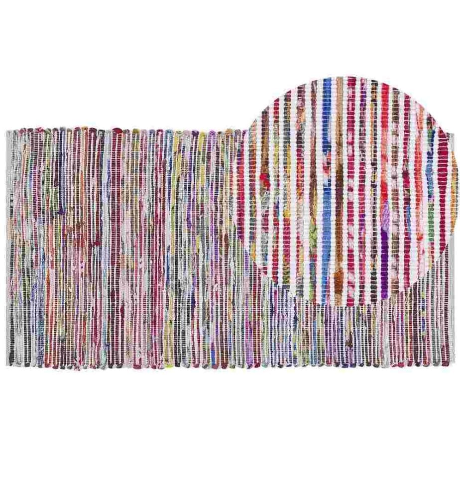 Teppich Bunt mit Weiss 80 x 150 cm Baumwolle Kurzflor Abstrakt Rechteckig Modern