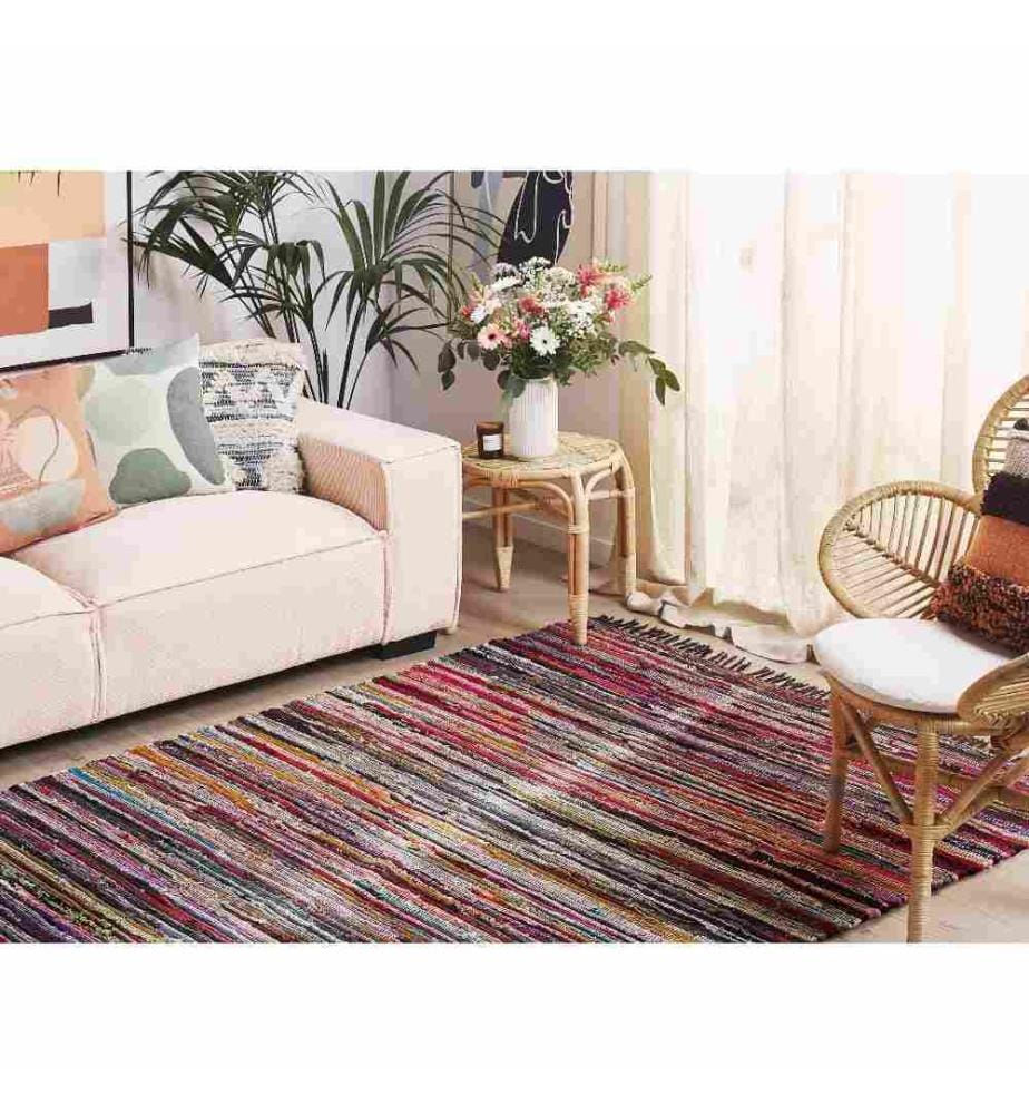Teppich Bunt 160 x 230 cm Baumwolle Kurzflor Abstrakt Handgewebt Rechteckig Modern