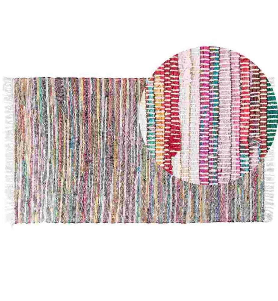 Teppich Bunt 80 x 150 cm Baumwolle Kurzflor Abstrakt Handgewebt Rechteckig Modern