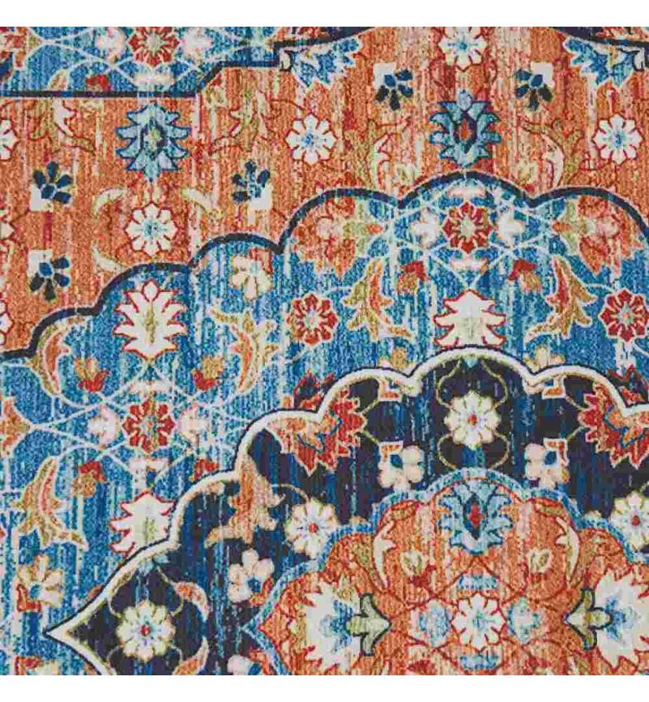 Tapis Bleu et Orange en Polyester 80 x 240 cm Rectangulaire Dessous Anti-Dérapant Convient au Chauffage par le Sol Style Rétro