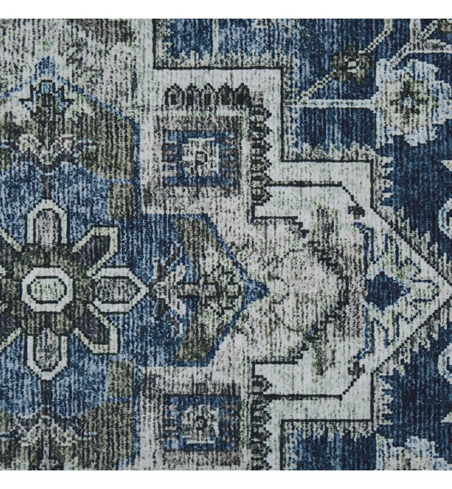 Tapis Gris et Bleu en Polyester 60 x 200 cm Rectangulaire Dessous Anti-Dérapant Convient au Chauffage par le Sol Style Rétro