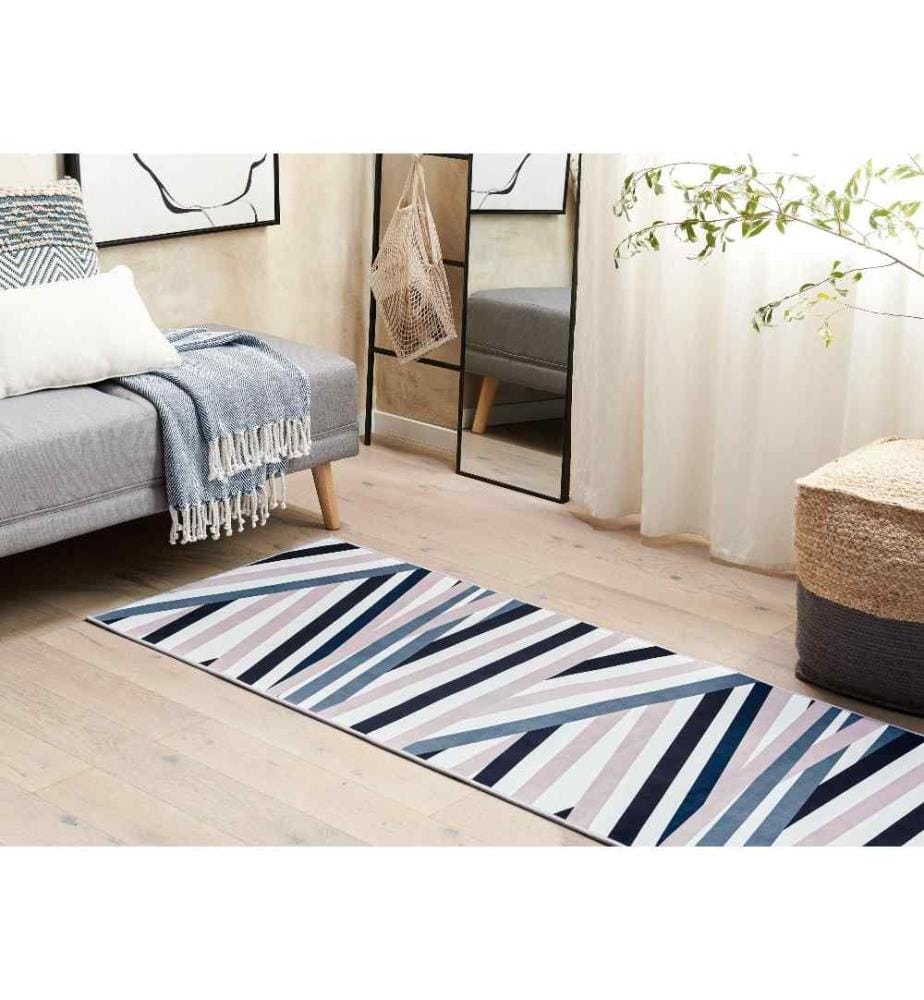 Tapis Multicolore en Polyester 70 x 200 cm Rectangulaire Dessous Anti-Dérapant Convient au Chauffage par le Sol Style Moderne