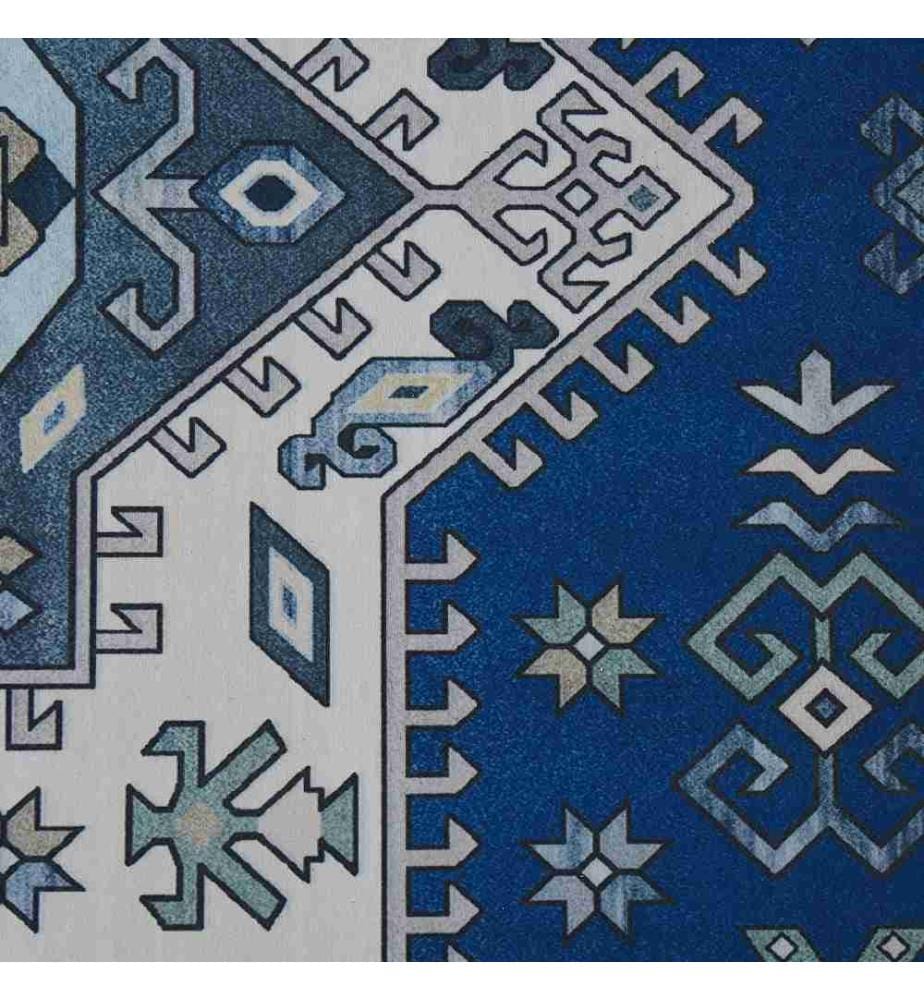 Teppich Blau / Beige Polyester 80 x 300 cm Kurzflor mit geometrischem Muster Maschinengewebt Rechteckig Wohnzimmer Flur Modern