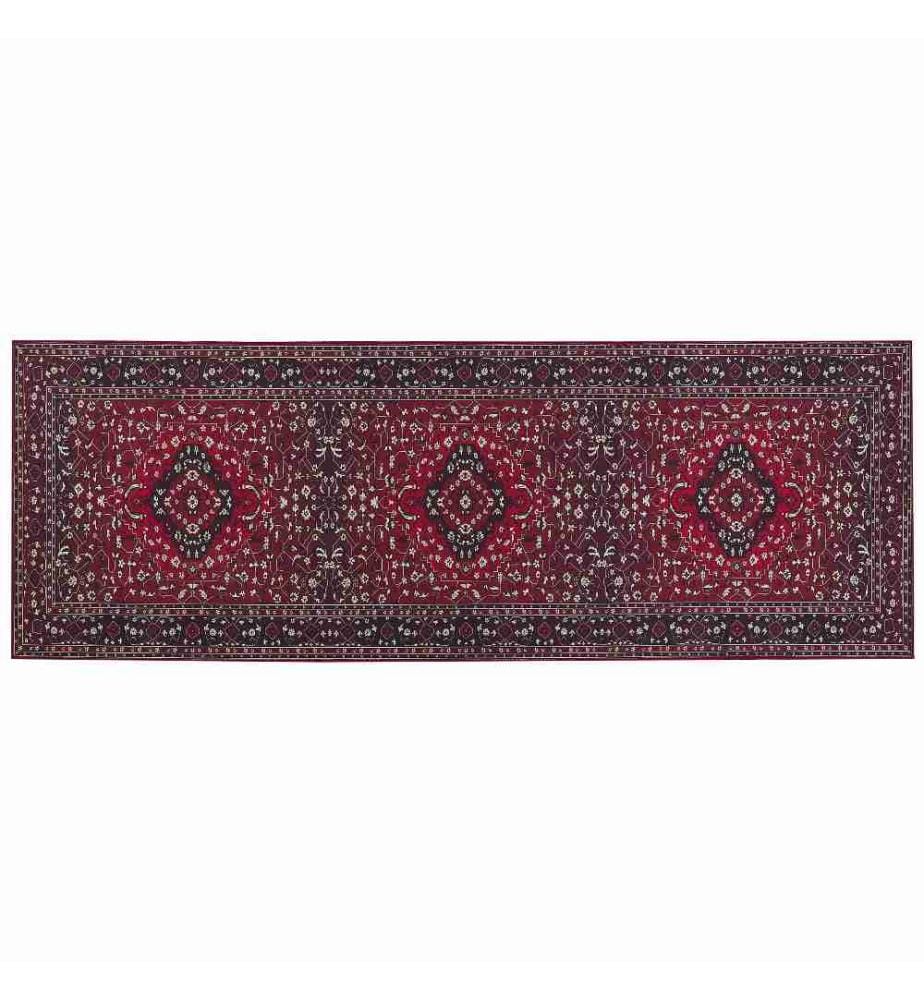Tapis de Couloir en Polyester Rouge Motif Oriental 70 x 200 cm Tapis Entrée Long avec Envers Antidérapant