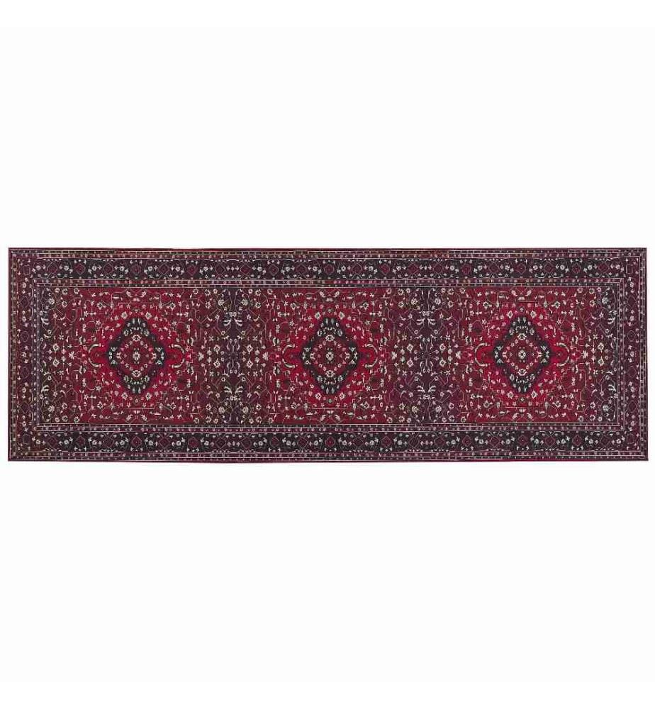 Tapis de Couloir en Polyester Rouge Motif Oriental 80 x 240 cm Tapis Entrée Long avec Envers Antidérapant
