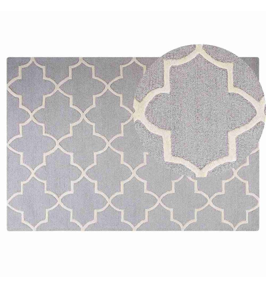 Tapis Rectangulaire Gris et Blanc en Laine et Coton pour Chambre ou Salon Moderne 140 x 200 cm