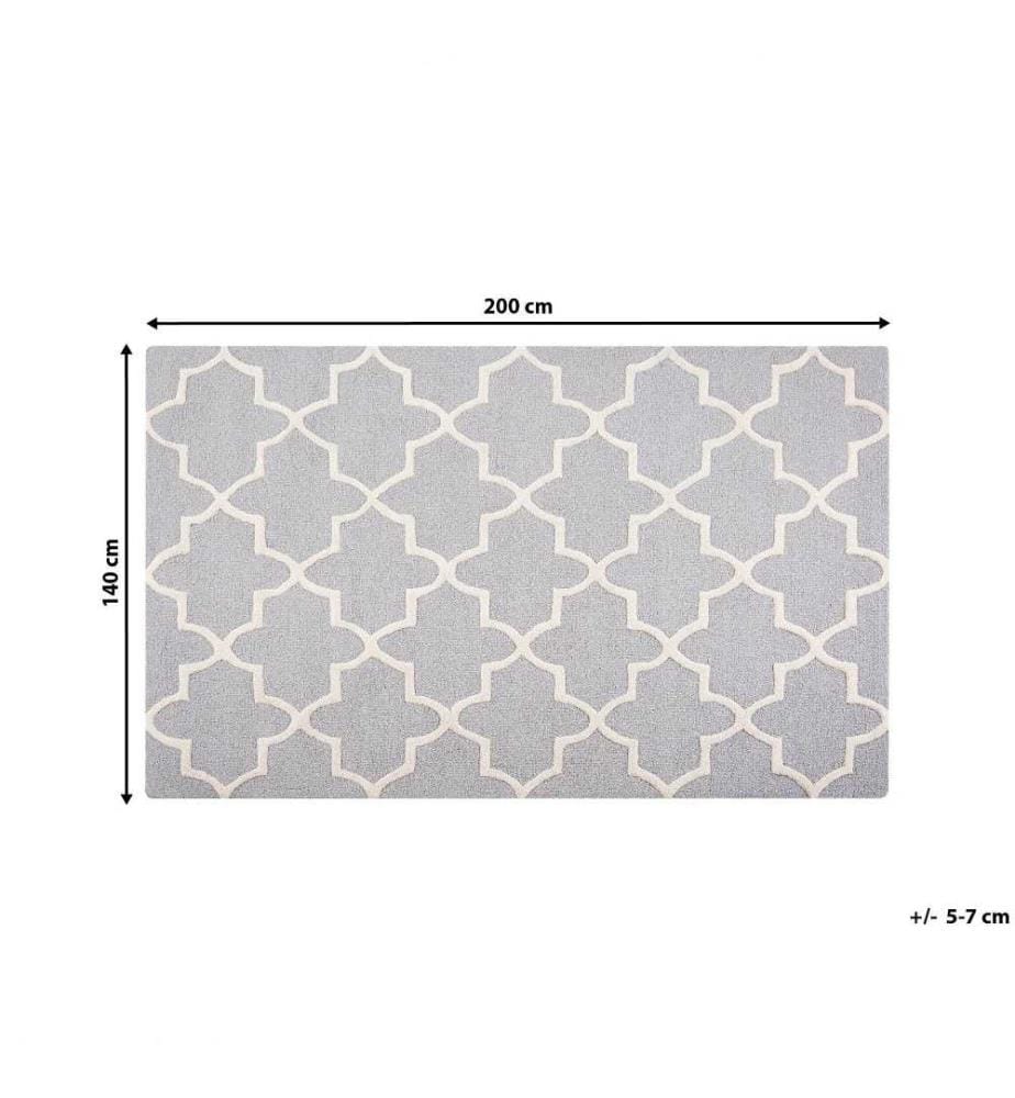 Tapis Rectangulaire Gris et Blanc en Laine et Coton pour Chambre ou Salon Moderne 140 x 200 cm
