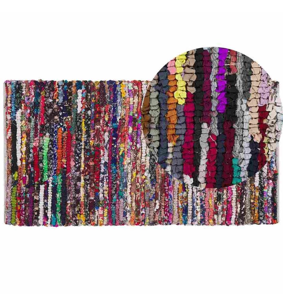 Tapis multicolore polyester et coton 80 x 150 cm motif abstrait tapis court style boho tissé main rectangulaire pour chauffage au sol salon