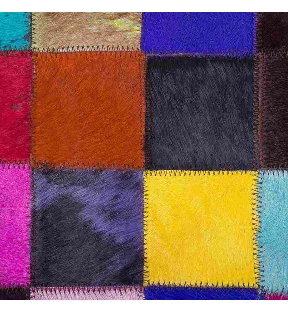 Teppich Bunt Dunkel Echtleder Wollfilz 160 x 230 cm Kurzflor Patchwork Handgefertigt Rechteckig