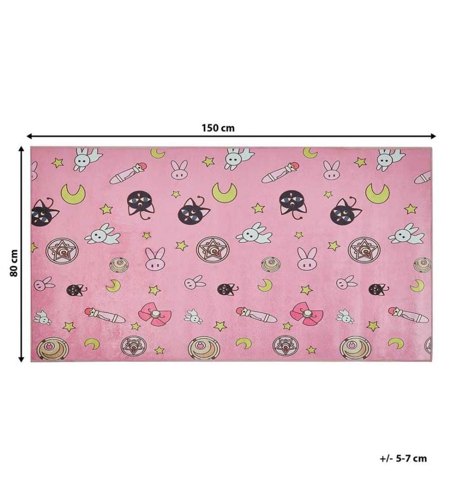 Teppich Rosa Polyester rechteckig 80x150 cm Prinzessin-Stil Trendy Sailor Moon inspiriertes Design Kinderzimmer Jugendzimmer