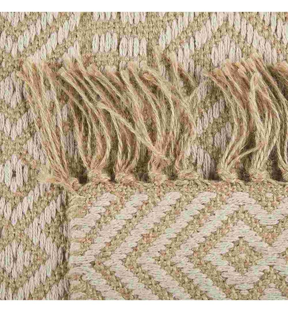 Tapis 50x80 cm à Motifs Géométriques Beiges en Jute et Coton avec Franges pour Chambre et Salon au Style Boho et Campagne Petit Format