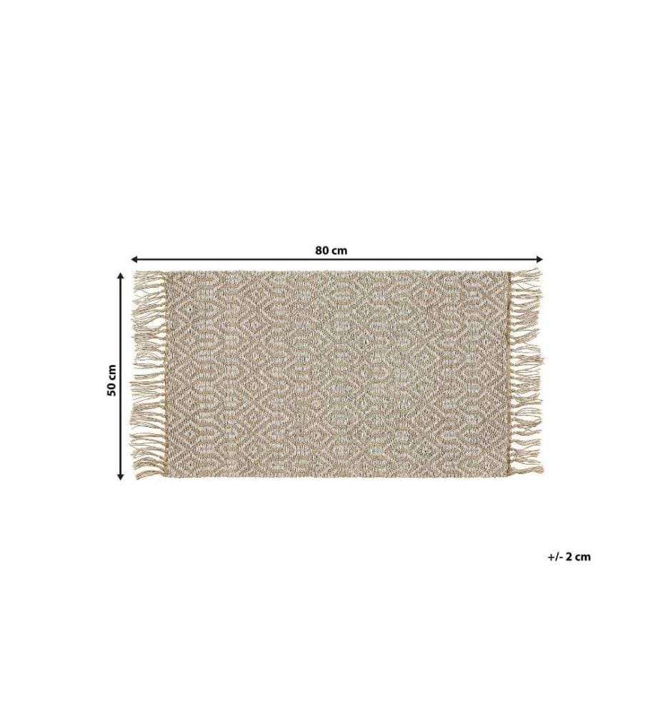 Teppich Beige Jute und Baumwolle 50x80 cm zweiseitig Kurzflor Boho Stil Handgewebt rechteckig Wohnzimmer Schlafzimmer Flur Diele