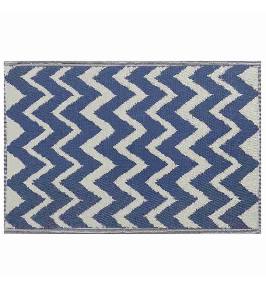 Tapis Extérieur Intérieur en Polypropylène au Motif Zigzag Bleu Foncé et Blanc Polyvalent et Pratique pour Balcon Terrasse ou Salle de Bain