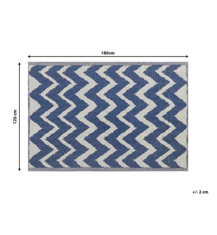 Tapis Extérieur Intérieur en Polypropylène au Motif Zigzag Bleu Foncé et Blanc Polyvalent et Pratique pour Balcon Terrasse ou Salle de Bain