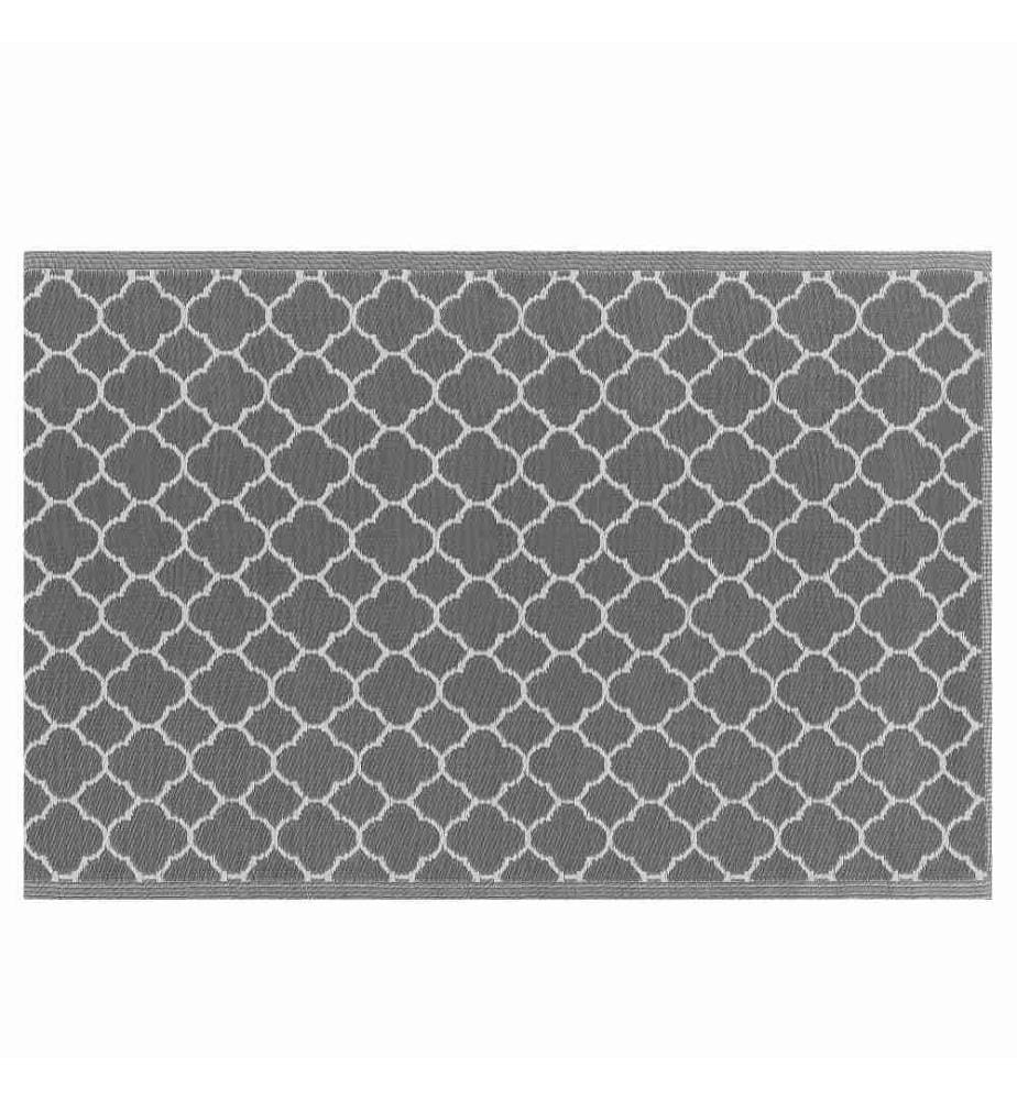 Tapis Extérieur et Intérieur Polyvalent Gris et Blanc en Polypropylène Motif Marocain pour Salon ou Terrasse Boho et Scandinave 120 x 180 cm