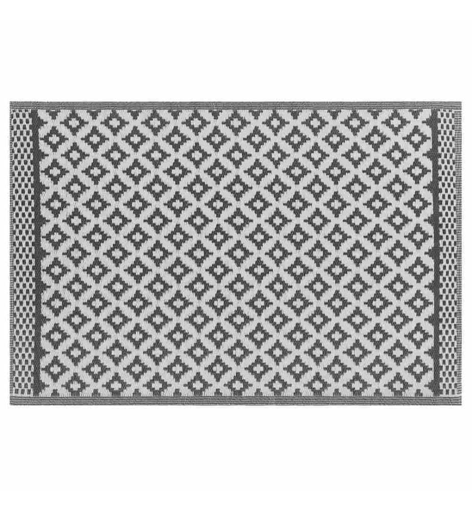 Tapis d'Extérieur et Intérieur au Motif Géométrique Noir Polyvalent 120 x 180 cm Idéal pour Terrasse ou Jardin Scandinave et Boho