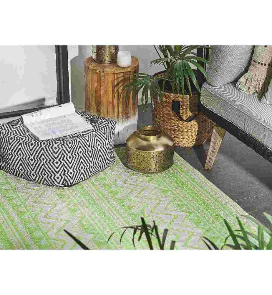 Teppich Grün Polypropylene 120x180 cm Outdoormatte mit geometrischem Muster Rechteckig Kurzflor Gartenaccessoires Terrasse Balkon Wohnzimmer