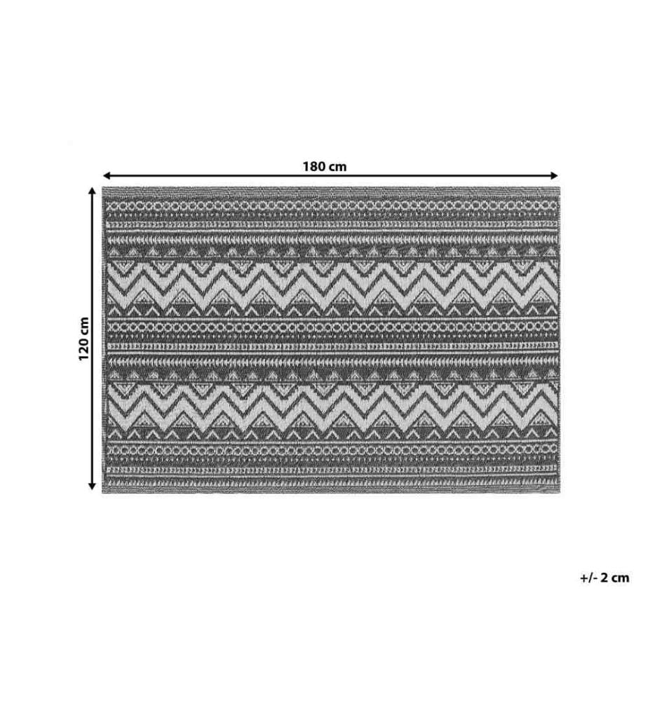 Tapis Extérieur et Intérieur Noir et Blanc en Polypropylène Motif ZigZag Ethnique pour Salon ou Terrasse au Style Boho 120 x 180 cm