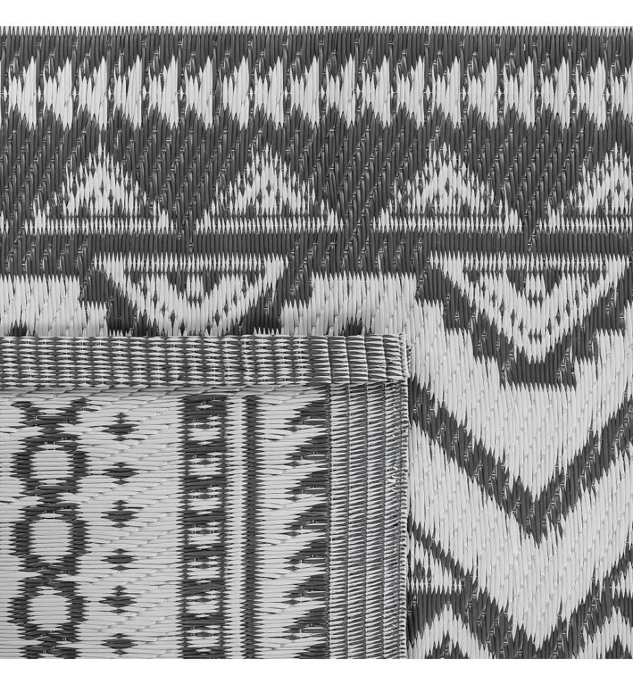Tapis Extérieur et Intérieur Noir et Blanc en Polypropylène Motif ZigZag Ethnique pour Salon ou Terrasse au Style Boho 120 x 180 cm