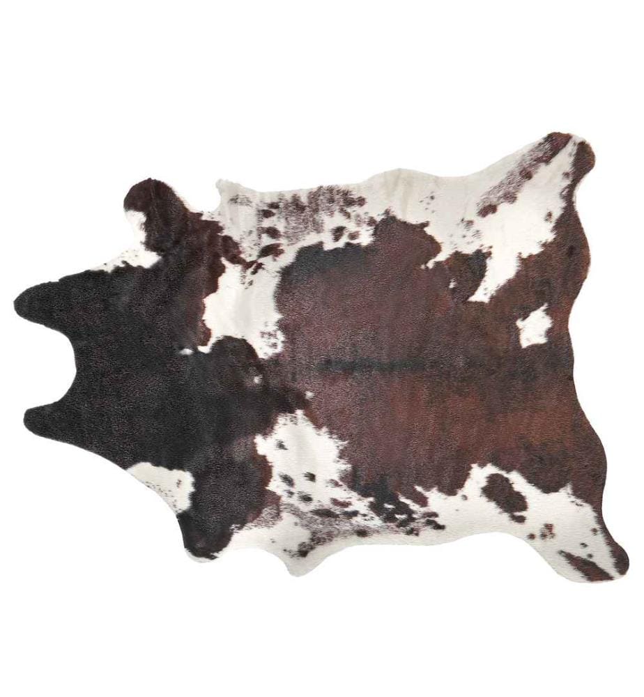 Kunstfell Teppich Braun und Weiss 130 x 170 cm Webpelz Kuh Fellform Pelzimitat Bettvorleger Läufer Überwurf für Sitzmöbel Sofa Sessel Stühle