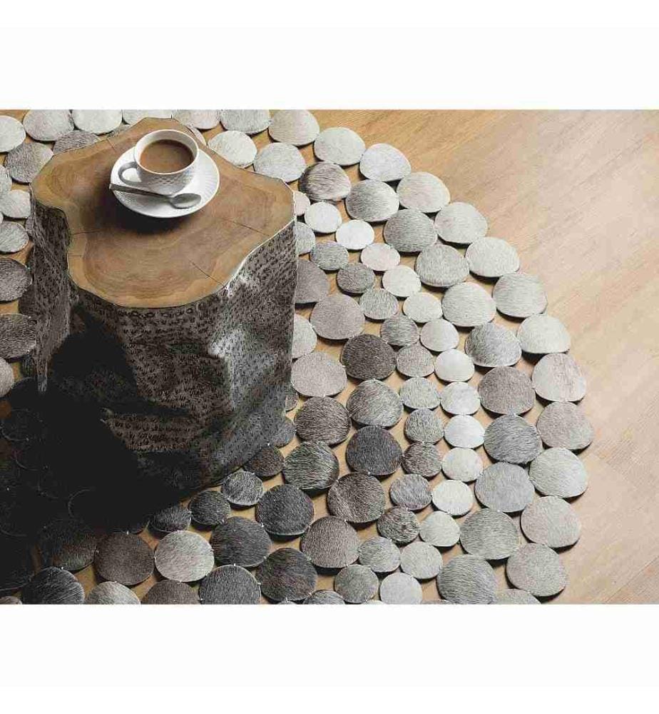 Tapis Rond Gris Foncé et Marron en Cuir Motif Cercles pour Intérieur Moderne 140 cm