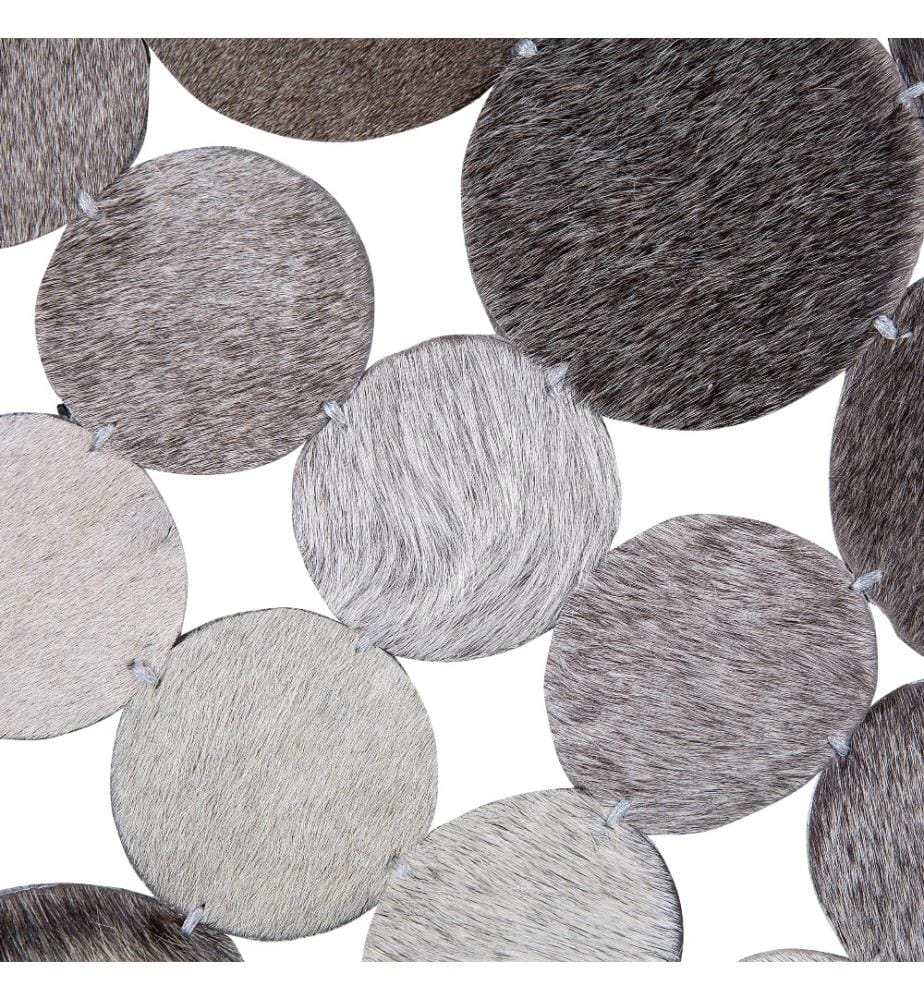 Tapis Rond Gris Foncé et Marron en Cuir Motif Cercles pour Intérieur Moderne 140 cm