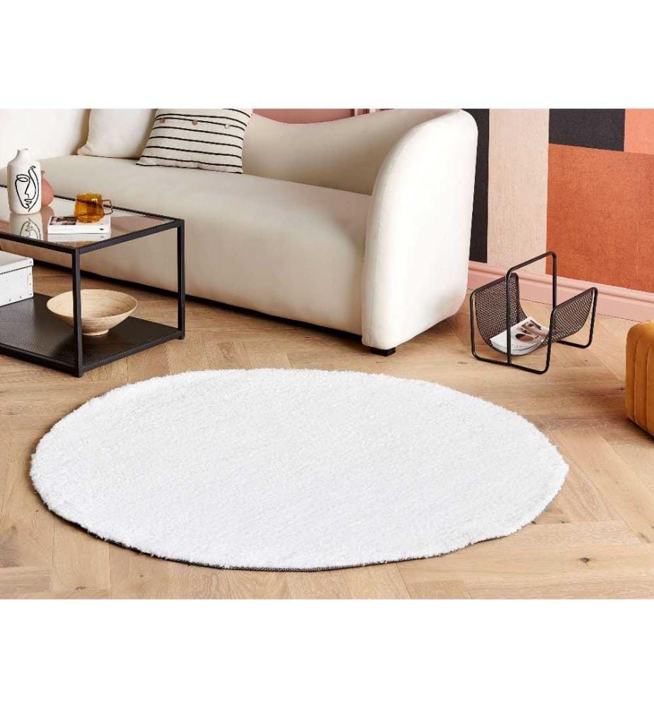 Läufer Teppich Weiss Polyester ? 140 cm Rund Hochflor Modern Maschinengetuftet Fussbodenheizung Geeignet Wohnzimmer Schlafzimmer Flur
