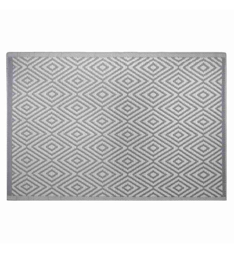 Tapis d'Extérieur Gris Clair et Blanc en Polypropylène Motif Géométrique pour Terrasse au Style Moderne 120 x 180 cm