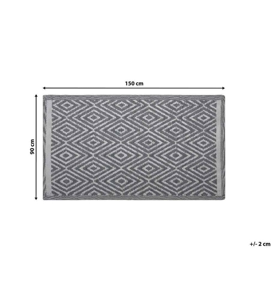 Tapis d'Extérieur Gris Clair et Blanc en Polypropylène Motif Géométrique pour Terrasse au Style Moderne 90 x 150 cm