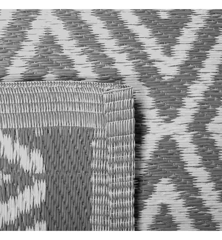 Tapis d'Extérieur Gris Clair et Blanc en Polypropylène Motif Géométrique pour Terrasse au Style Moderne 90 x 150 cm