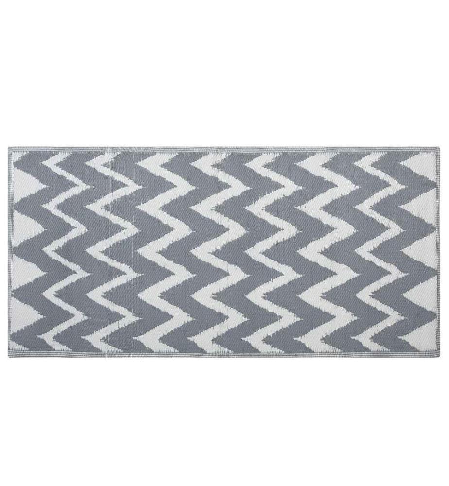 Outdoor Teppich Grau Weiss Polypropylen 90 x 180 cm Zick Zack Jacquardgewebt Rechteckig