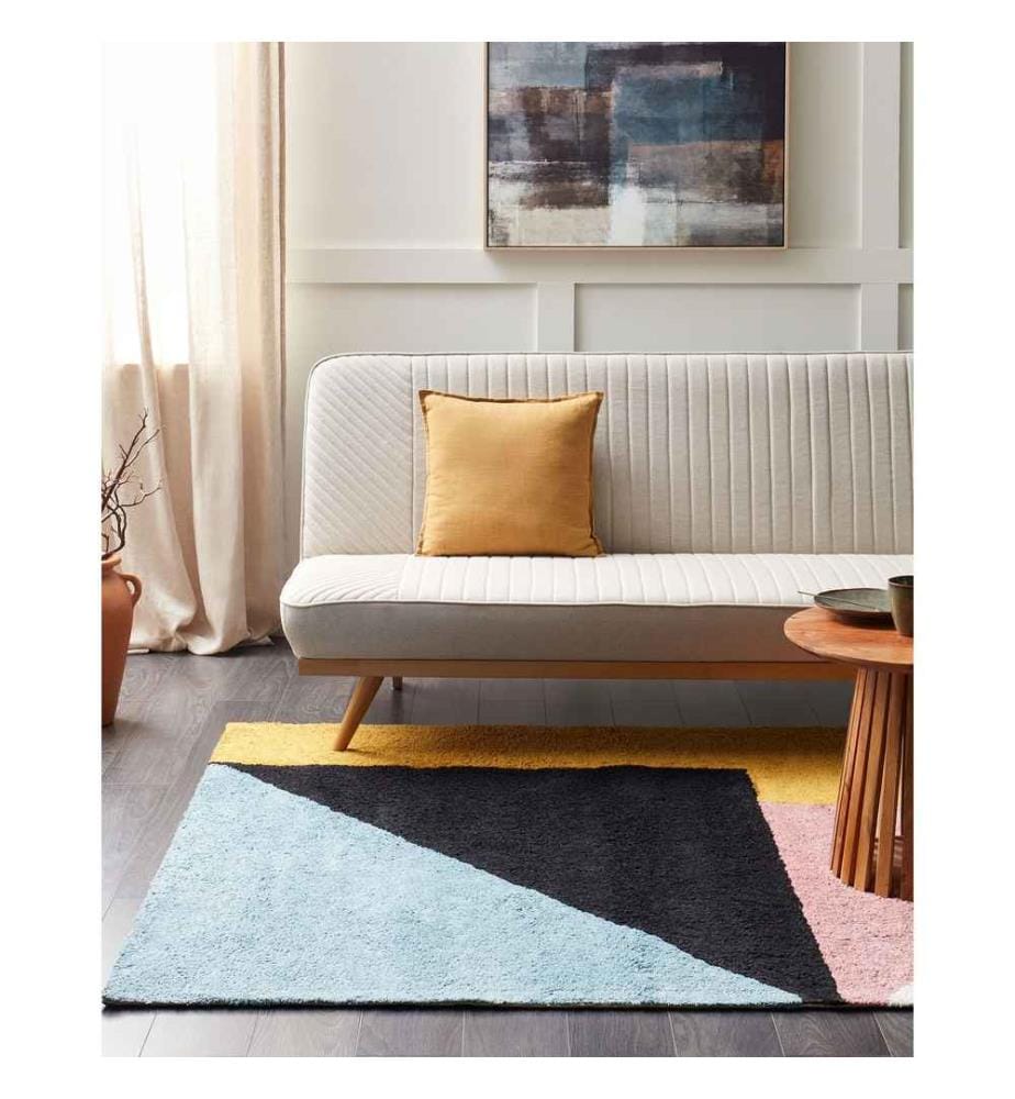 Teppich Mehrfarbig Baumwolle rechteckig 140x230 cm geometrisches Muster handgewebt gefärbt Kurzhaar Kurzflor Bettvorleger Läufer Retro Stil