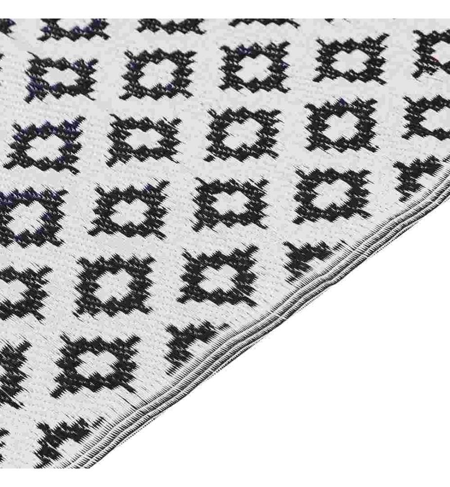 Tapis Extérieur et Intérieur en Fibres de Polypropylène Noir et Blanc au Motif Ethnique Tendance 180 x 240 cm pour Salon ou Jardin Boho