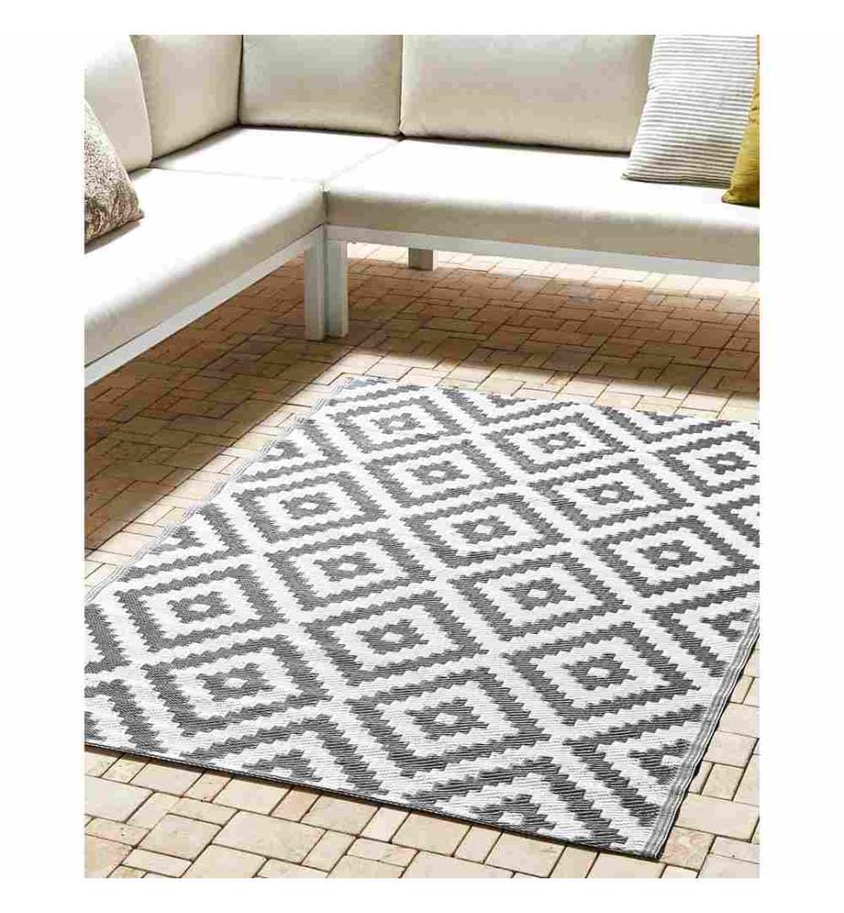 Outdoor Teppich Grau Geometrisches Muster 120 x 180 cm Garten Terrasse Wintergarten