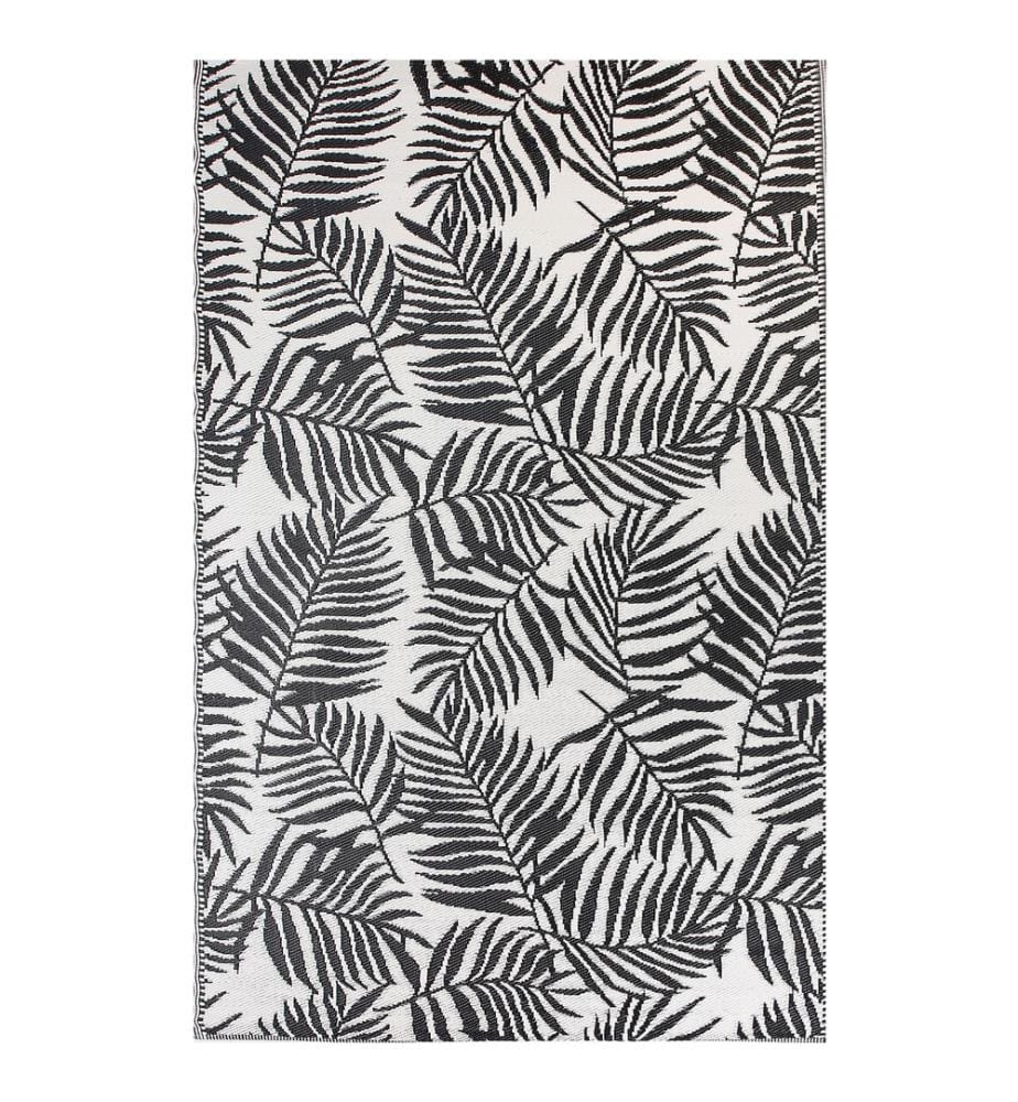Outdoor Teppich Schwarz/Weiss Polypropylen 180x270 cm Palmen-Muster Jacquardgewebt Rechteckig Kurzflor Gartenaccessoires Terrasse Wohnzimmer