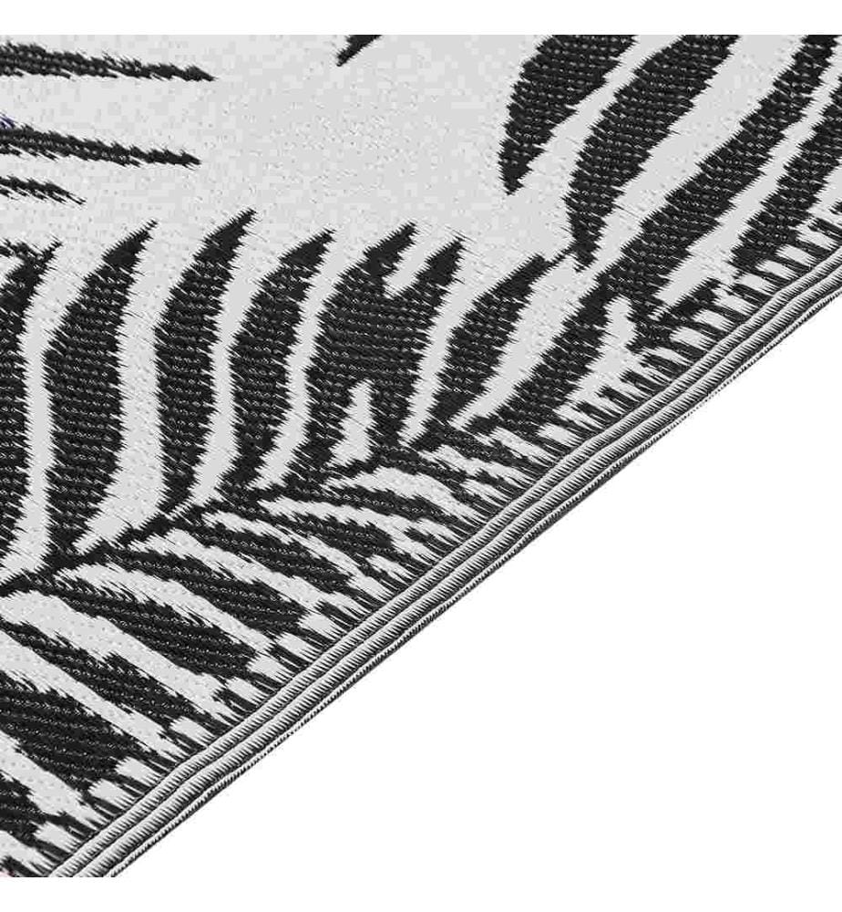 Outdoor Teppich Schwarz/Weiss Polypropylen 180x270 cm Palmen-Muster Jacquardgewebt Rechteckig Kurzflor Gartenaccessoires Terrasse Wohnzimmer