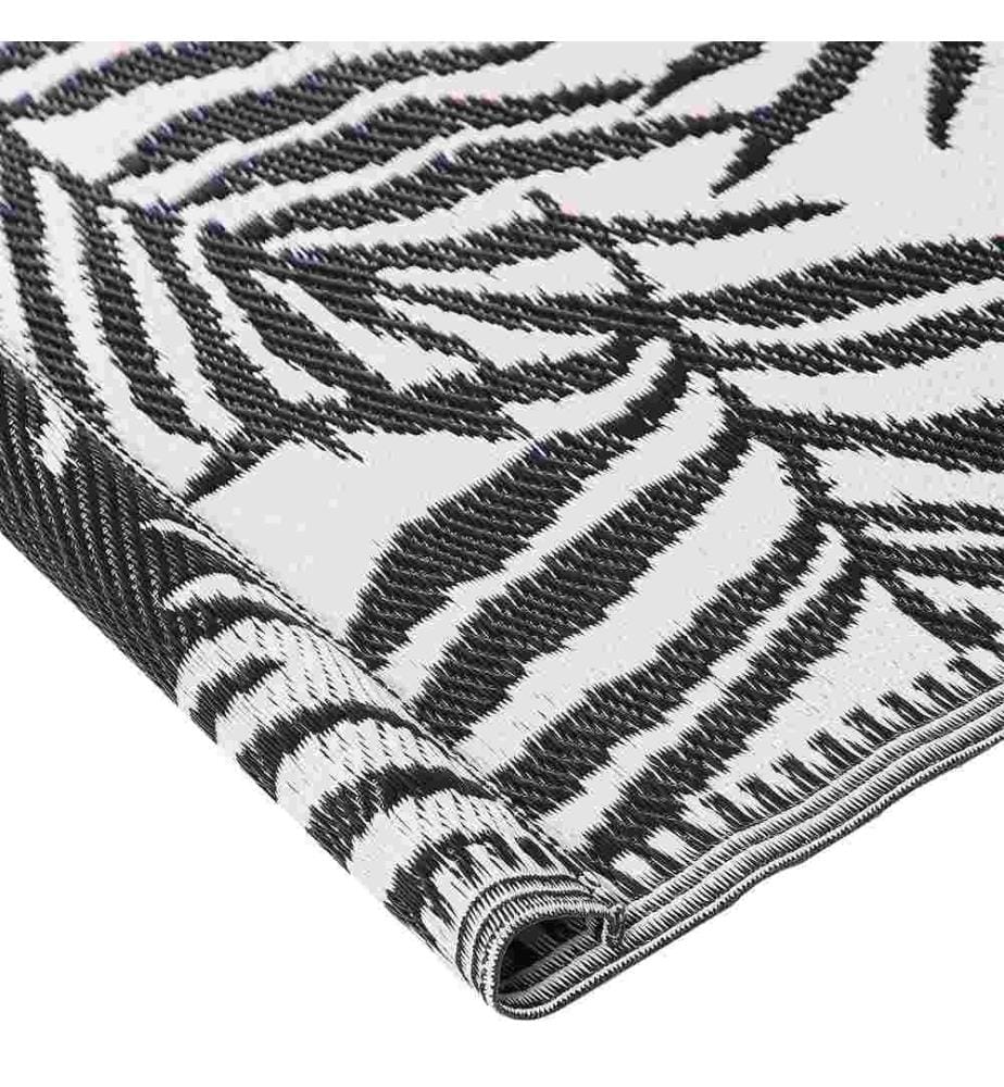 Outdoor Teppich Schwarz/Weiss Polypropylen 180x270 cm Palmen-Muster Jacquardgewebt Rechteckig Kurzflor Gartenaccessoires Terrasse Wohnzimmer