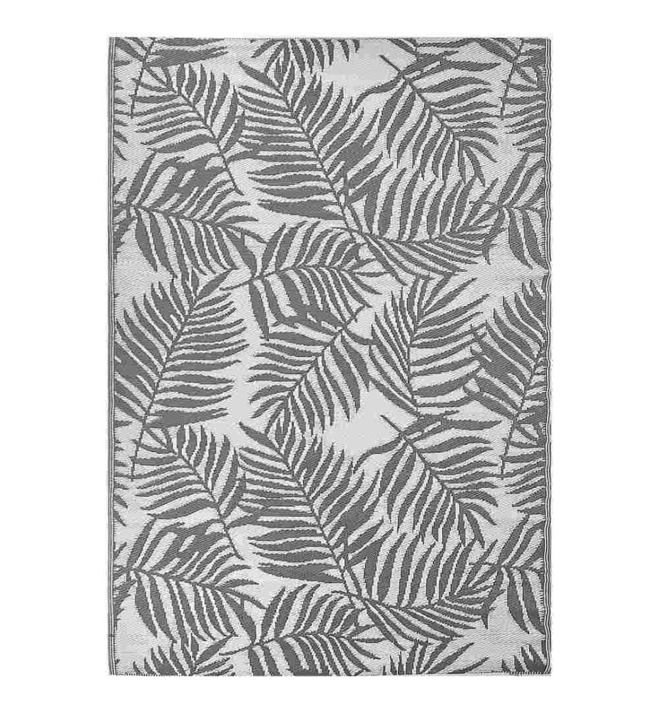 Outdoor Teppich Grau/Weiss Polypropylen 160x230 cm Palmen-Muster Jacquardgewebt Rechteckig Kurzflor Gartenaccessoires Balkon Wohnzimmer