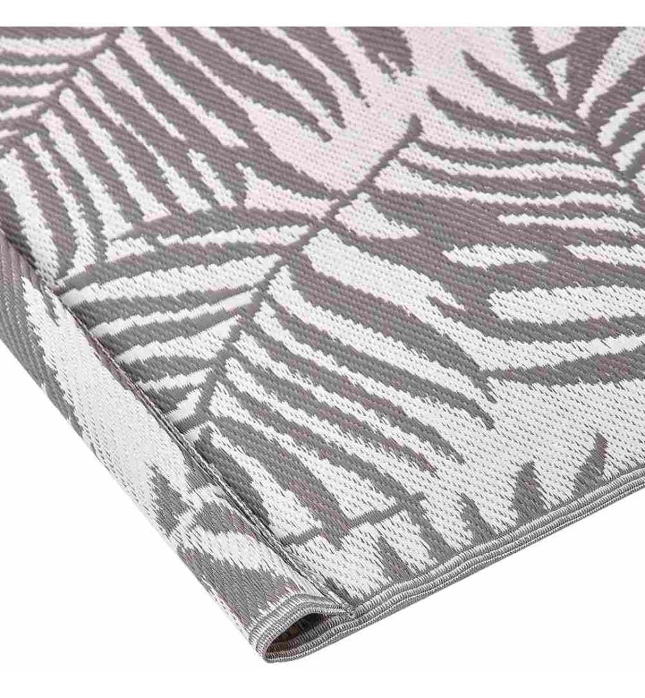 Outdoor Teppich Grau/Weiss Polypropylen 160x230 cm Palmen-Muster Jacquardgewebt Rechteckig Kurzflor Gartenaccessoires Balkon Wohnzimmer