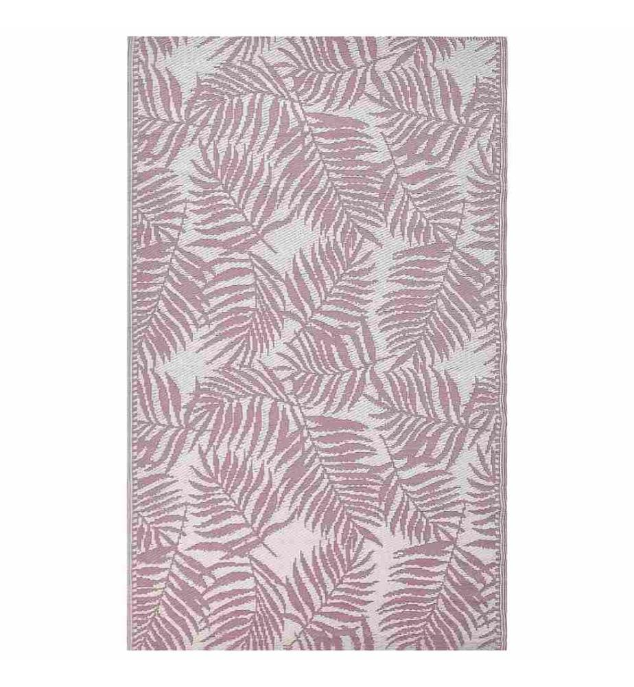 Outdoor Teppich Rosa/Weiss Polypropylen 120x180 cm Palmen-Muster Jacquardgewebt Rechteckig Kurzflor Gartenaccessoires Terrasse Wohnzimmer