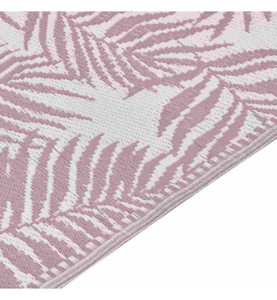 Outdoor Teppich Rosa/Weiss Polypropylen 120x180 cm Palmen-Muster Jacquardgewebt Rechteckig Kurzflor Gartenaccessoires Terrasse Wohnzimmer