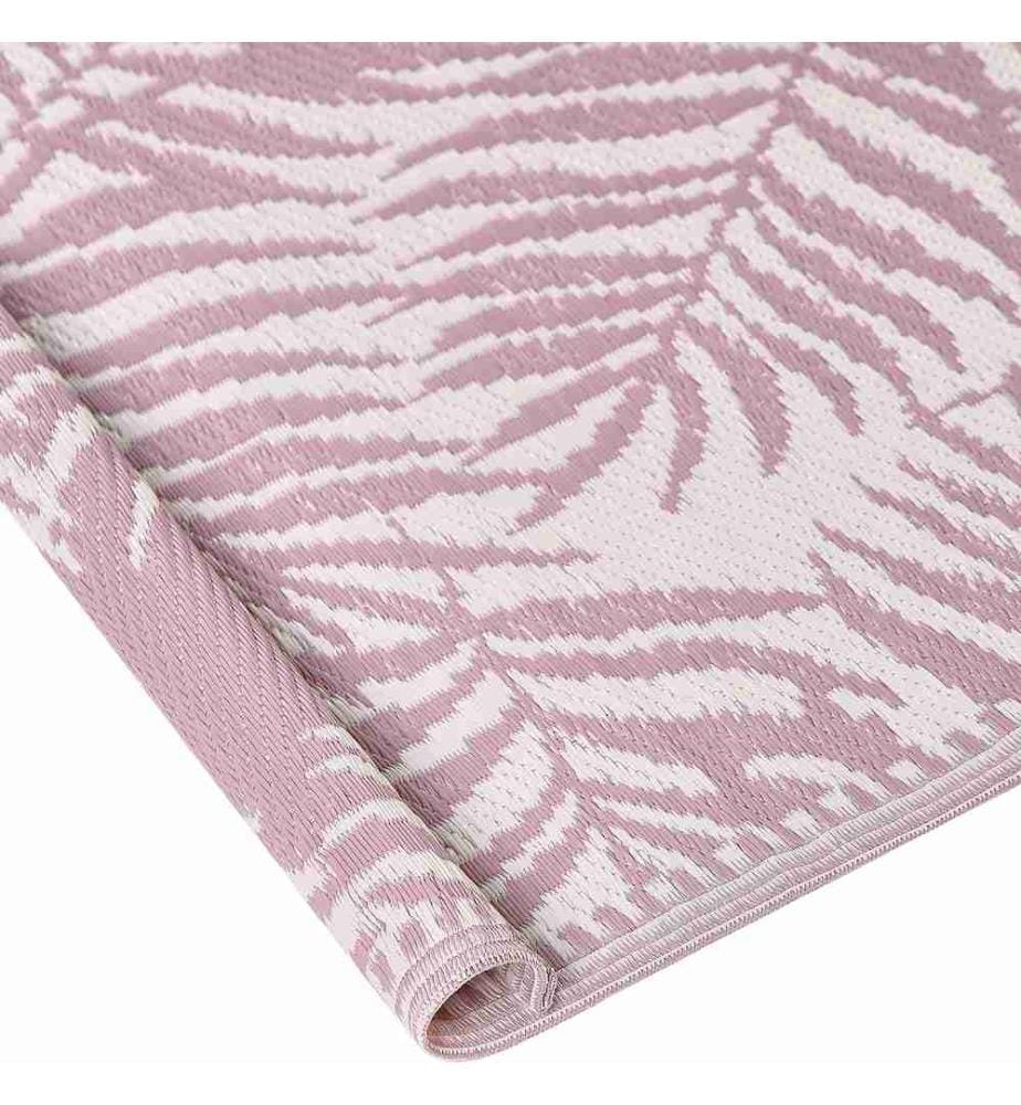 Outdoor Teppich Rosa/Weiss Polypropylen 120x180 cm Palmen-Muster Jacquardgewebt Rechteckig Kurzflor Gartenaccessoires Terrasse Wohnzimmer