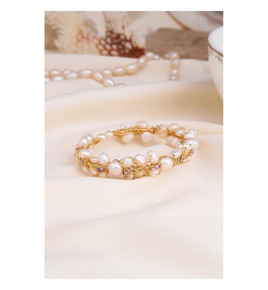 Perlen- & Zirkon-Armband - Weiss & Lila
