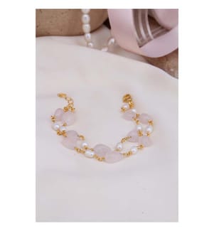 Armband aus Rosenquarz und Perlen – Rosa und Weiss