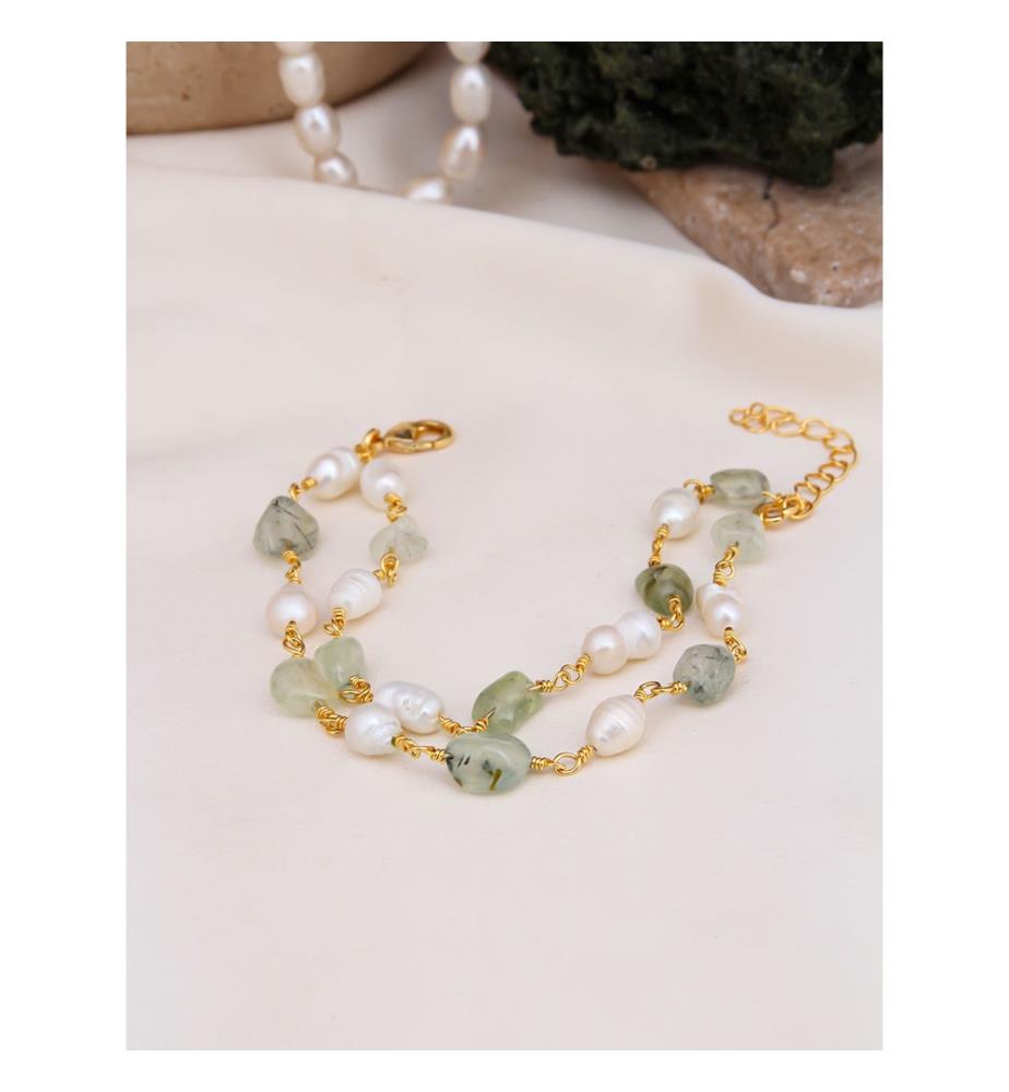 Bracciale Prinhite e perle - Verde e bianco