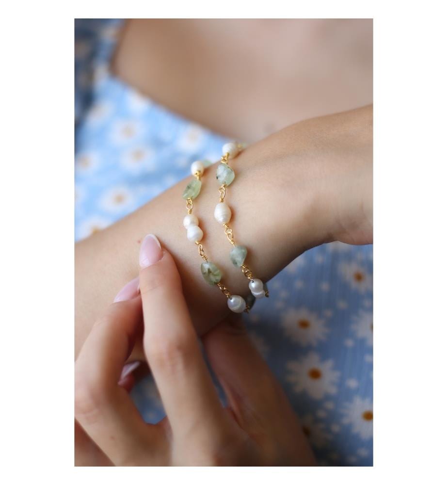 Bracciale Prinhite e perle - Verde e bianco