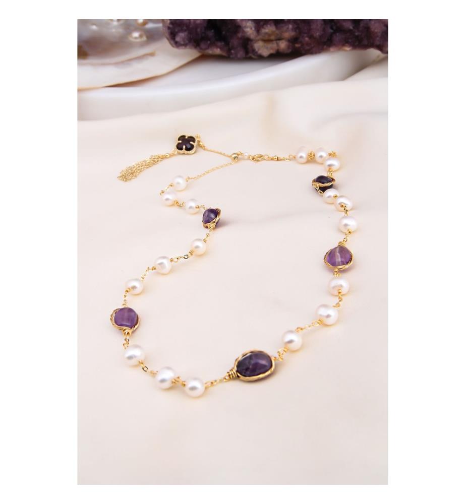 Perle & Amethyst Halskette - Lila